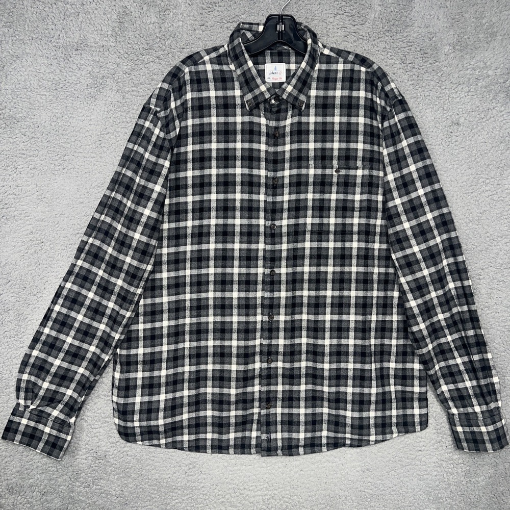 Johnnie O Hangin' Out Shirt Men's 2XL XXL Black Flannel Button Up Plaid Pocket